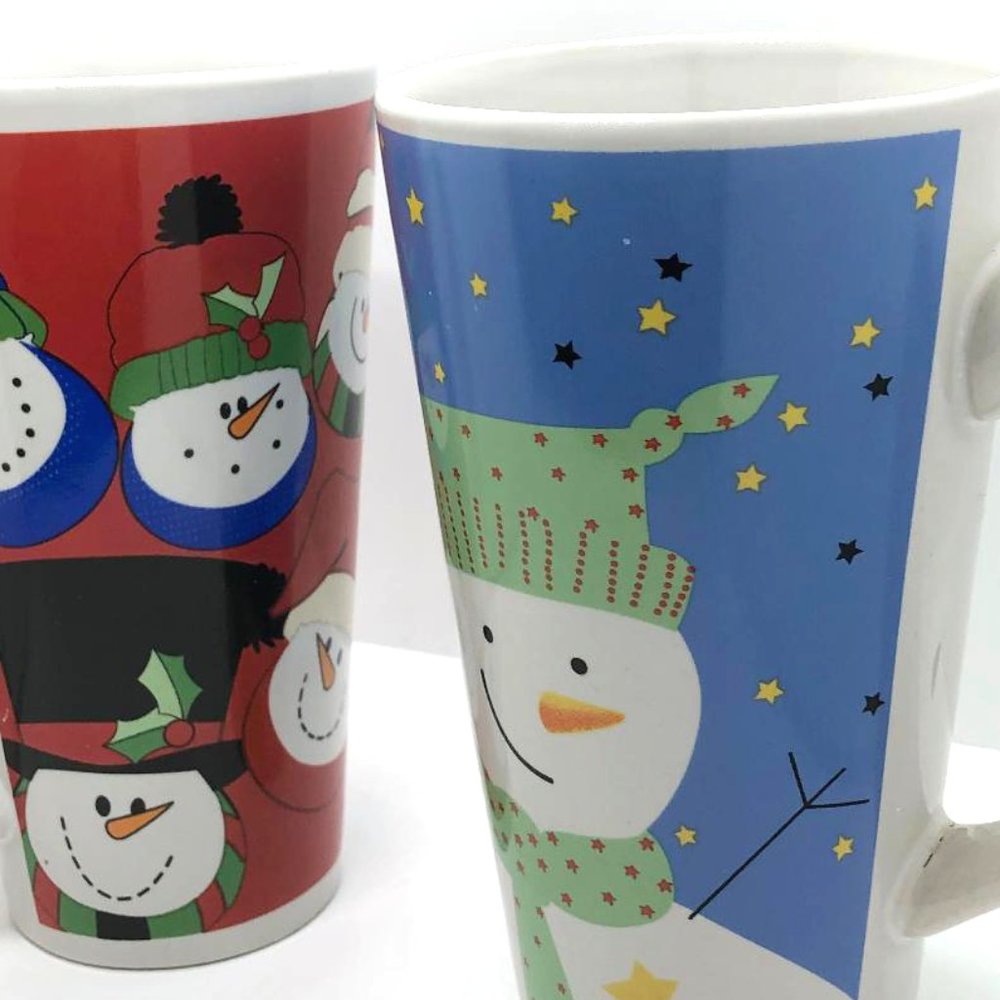 Five Matching Tall Christmas Coffee Mugs